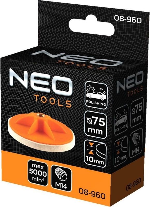 Диск полірувальний Neo Tools, губка середньої твердості , M14, 75x10мм
