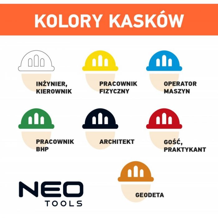Каска захисна Neo Tools, пластик ABS, пряжка для регулювання, помаранчевий