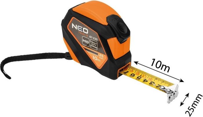 Рулетка Neo Tools, 10мx25мм, з фіксатором змотування, магніт