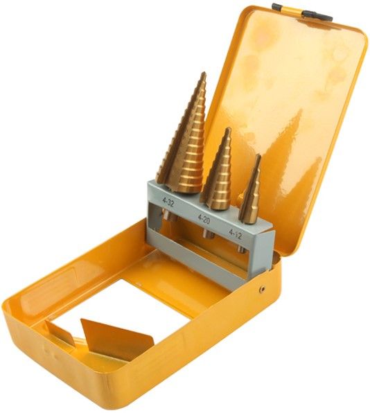 Набір свердел по металу Tolsen, східчасті, 3шт, 4-32мм, кейс