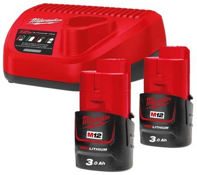 Набір акумулятора та зарядного пристрою Milwaukee NRG-302 12В 2х3А·год Redlithium M12, ЗП С12C