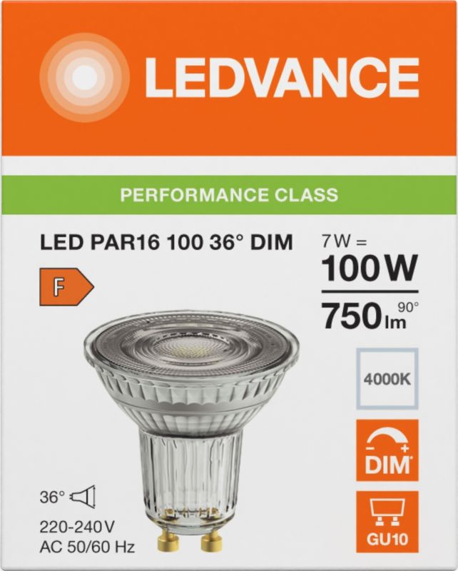 Лампа LEDVANCE GU10 7Вт 4000K 700Лм MR16 димується