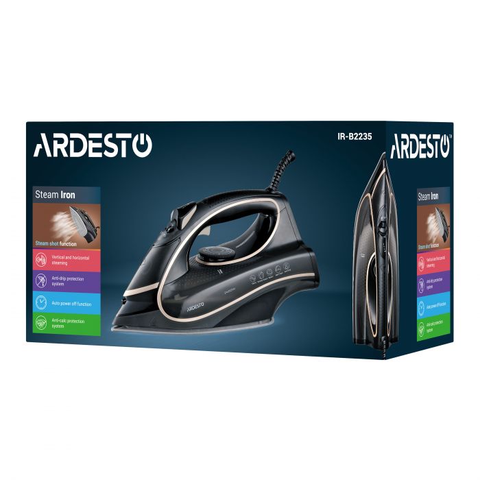Праска ARDESTO IR-B2235, 2400Вт, 450мл, паровий удар-120гр, керам. підошва, чорно-золотий