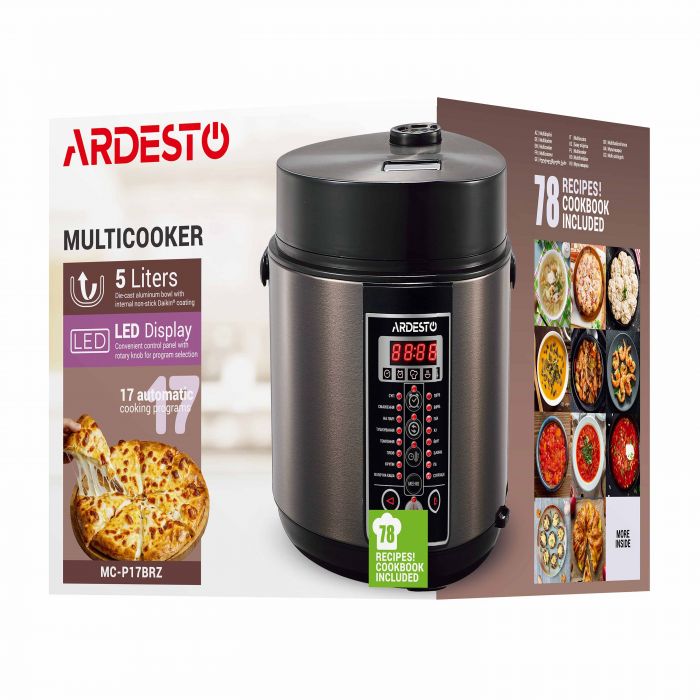 Мультиварка ARDESTO, 860Вт, чаша-5л, електронне керув., метал/пластик, бронзовий