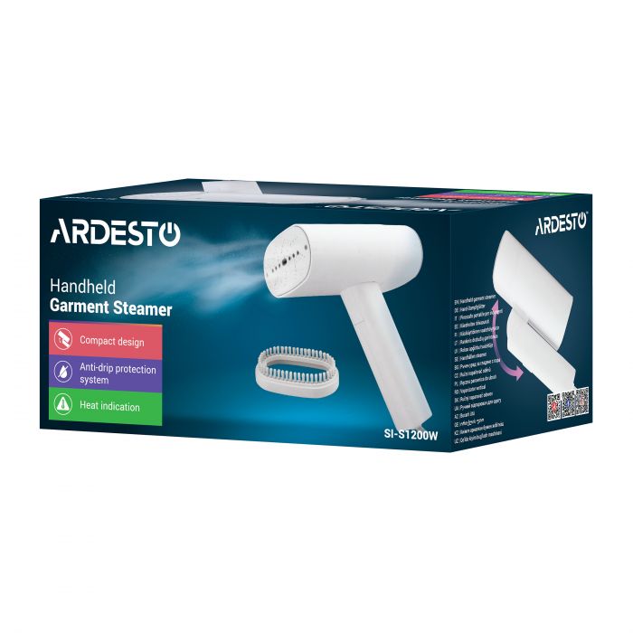 Відпарювач ARDESTO ручний SI-S1200W, 1200Вт, 120мл, постійна пара - 22гр, складана ручка, керам. підошва, білий
