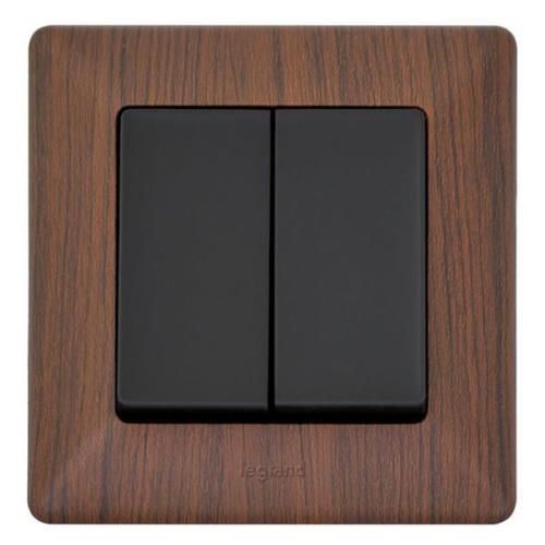 Вимикач 2-х клавішний Legrand Valena Life, 10AX, 250V, автоматичні клеми, матовий чорний