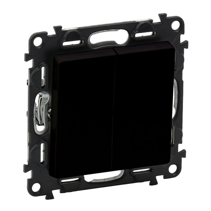 Перемикач 2-х клавішний Legrand Valena Life, 10AX, 250V, автоматичні клеми, матовий чорний