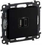Зарядний пристрій з двома USB-роз'ємами тип А+типС Valena LIFE , 240V, 5V, 3A,  матовий чорний