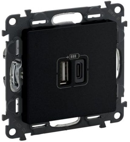 Зарядний пристрій з двома USB-роз'ємами тип А+типС Valena LIFE , 240V, 5V, 3A,  матовий чорний