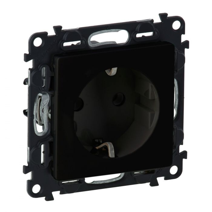 Розетка 2К+З Schuko Legrand Valena Life, 16А, 250V, автоматичні клеми, матовий чорний