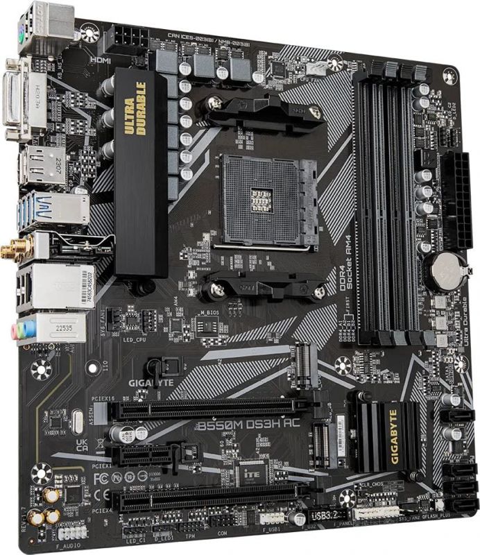 Материнська плата GIGABYTE B550M DS3H AC sAM4 B550 4xDDR4 M.2 HDMI D-Sub mATX