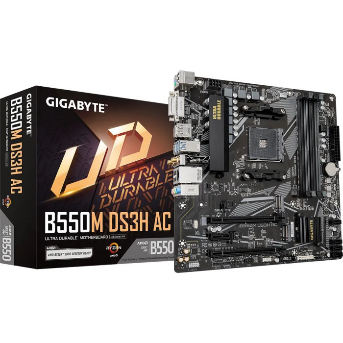 Материнська плата GIGABYTE B550M DS3H AC sAM4 B550 4xDDR4 M.2 HDMI D-Sub mATX