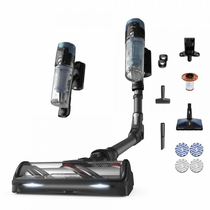 Пилосос Rowenta безпровідний X-Force Flex 14.80 Animal Aqua, 240Вт, вологе прибирання, конт пил -0.65л, автон. робота до 90хв, HEF system 99,9%, чорно-синій