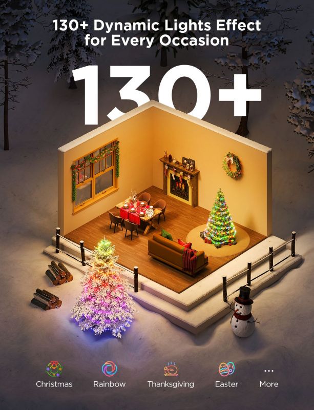 Гірлянда Smart LED Govee H80C4 Christmas String Lights 2, RGBWIC, 20м, кабель прозорий