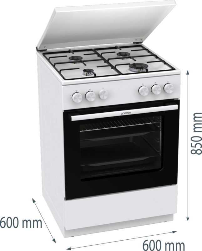 Плита Gorenje  газова, 72л, 60x60см, емальовані, з кришкою, білий