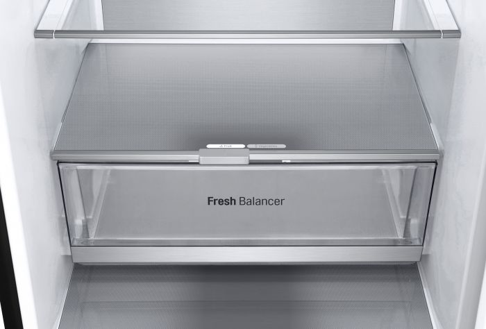 Холодильник LG з нижн. мороз., 203x60х68, холод.відд.-277л, мороз.відд.-110л, 2дв., А++, NF, інв., диспл зовн., Metal Fresh, чорний