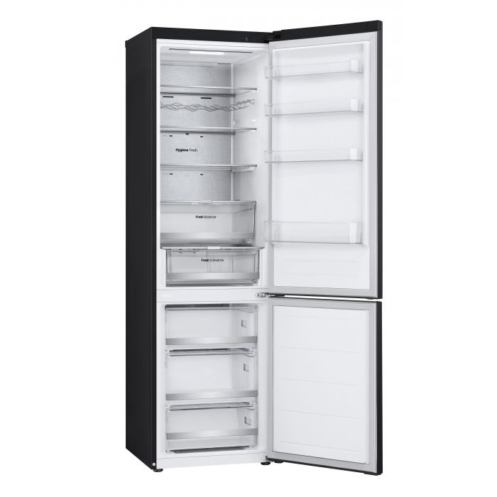 Холодильник LG з нижн. мороз., 203x60х68, холод.відд.-277л, мороз.відд.-110л, 2дв., А++, NF, інв., диспл зовн., Metal Fresh, чорний