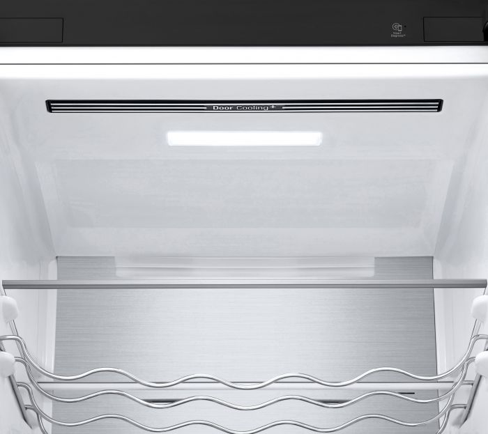 Холодильник LG з нижн. мороз., 203x60х68, холод.відд.-277л, мороз.відд.-110л, 2дв., А++, NF, інв., диспл зовн., Metal Fresh, чорний