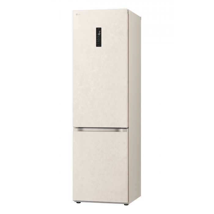 Холодильник LG з нижн. мороз., 203x60х68, холод.відд.-277л, мороз.відд.-110л, 2дв., А++, NF, інв., диспл зовн., Metal Fresh, бежевий