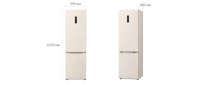 Холодильник LG з нижн. мороз., 203x60х68, холод.відд.-277л, мороз.відд.-110л, 2дв., А++, NF, інв., диспл зовн., Metal Fresh, бежевий