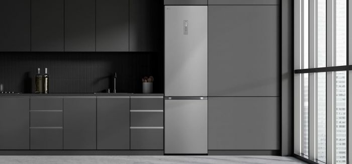 Холодильник LG з нижн. мороз., 203x60х68, холод.відд.-277л, мороз.відд.-110л, 2дв., А++, NF, інв., диспл зовн., зона св-ті, сріблястий