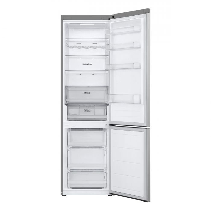 Холодильник LG з нижн. мороз., 203x60х68, холод.відд.-277л, мороз.відд.-110л, 2дв., А++, NF, інв., диспл зовн., зона св-ті, сріблястий