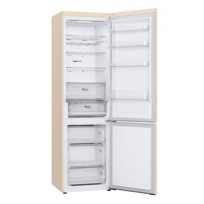 Холодильник LG з нижн. мороз., 203x60х68, холод.відд.-277л, мороз.відд.-110л, 2дв., А++, NF, інв., диспл зовн., зона св-ті, бежевий