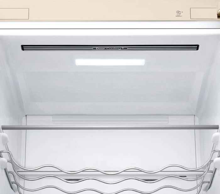 Холодильник LG з нижн. мороз., 203x60х68, холод.відд.-277л, мороз.відд.-110л, 2дв., А++, NF, інв., диспл зовн., зона св-ті, бежевий