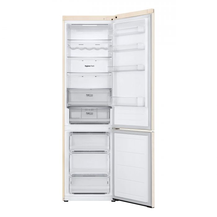 Холодильник LG з нижн. мороз., 203x60х68, холод.відд.-277л, мороз.відд.-110л, 2дв., А++, NF, інв., диспл зовн., зона св-ті, бежевий