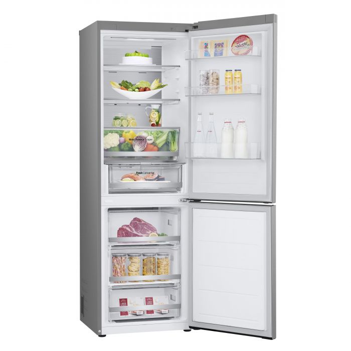 Холодильник LG з нижн. мороз., 186x60х68, холод.відд.-234л, мороз.відд.-110л, 2дв., А++, NF, інв., диспл зовн., Metal Fresh, сріблястий