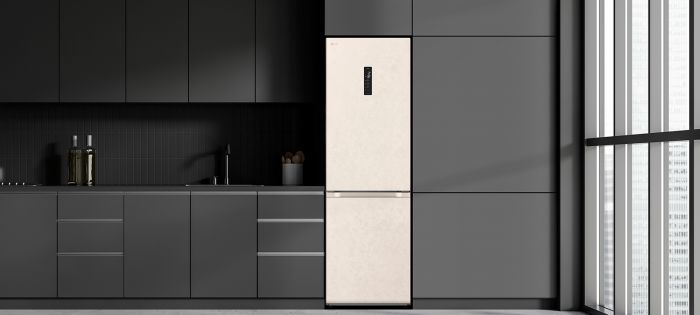 Холодильник LG з нижн. мороз., 186x60х68, холод.відд.-234л, мороз.відд.-110л, 2дв., А++, NF, інв., диспл зовн., Metal Fresh, бежевий