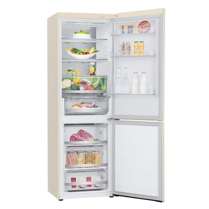 Холодильник LG з нижн. мороз., 186x60х68, холод.відд.-234л, мороз.відд.-110л, 2дв., А++, NF, інв., диспл зовн., Metal Fresh, бежевий