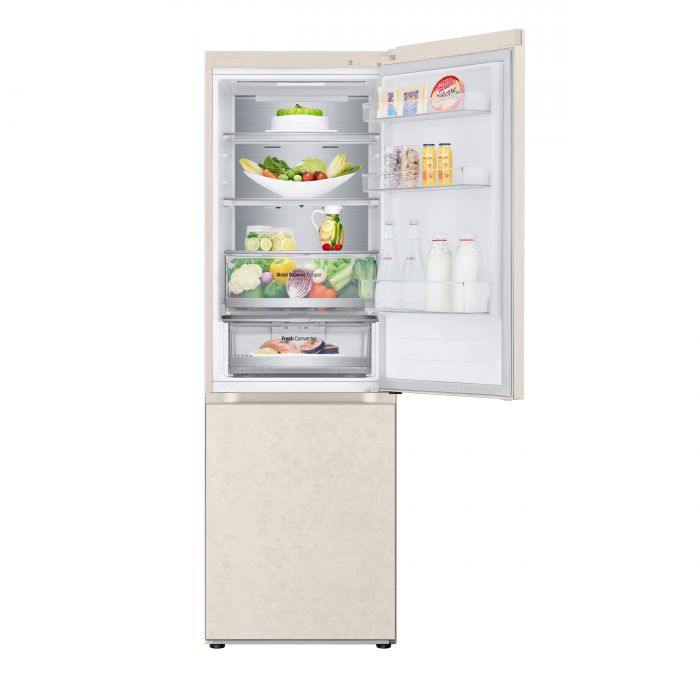 Холодильник LG з нижн. мороз., 186x60х68, холод.відд.-234л, мороз.відд.-110л, 2дв., А++, NF, інв., диспл зовн., Metal Fresh, бежевий