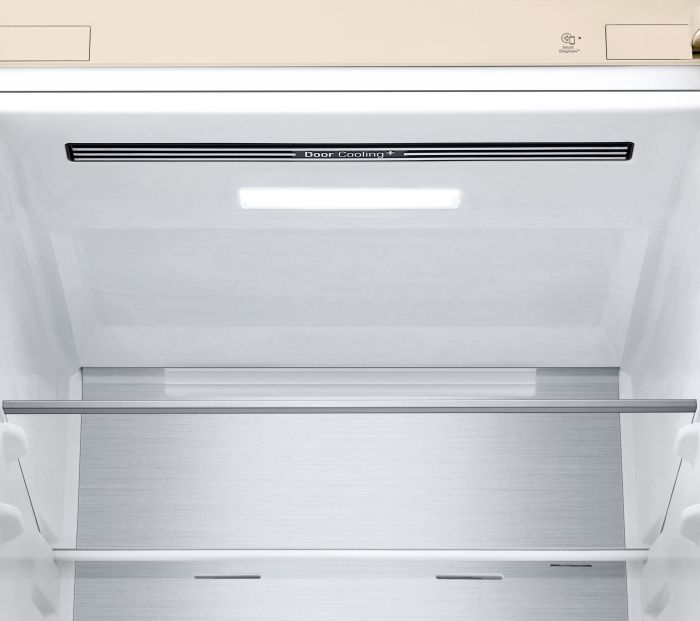 Холодильник LG з нижн. мороз., 186x60х68, холод.відд.-234л, мороз.відд.-110л, 2дв., А++, NF, інв., диспл зовн., Metal Fresh, бежевий