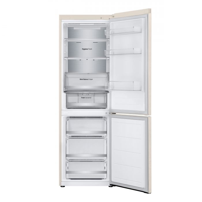 Холодильник LG з нижн. мороз., 186x60х68, холод.відд.-234л, мороз.відд.-110л, 2дв., А++, NF, інв., диспл зовн., Metal Fresh, бежевий