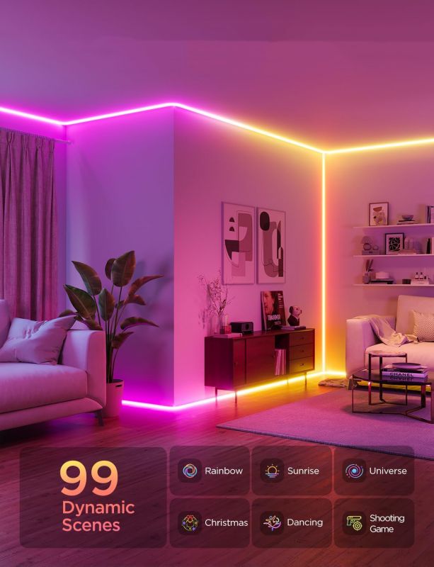 Стрічка світлодіодна розумна Govee H6641 Neon Rope Light for Wall Lining, 5м, RGBIC, WI-FI/Bluetooth, білий