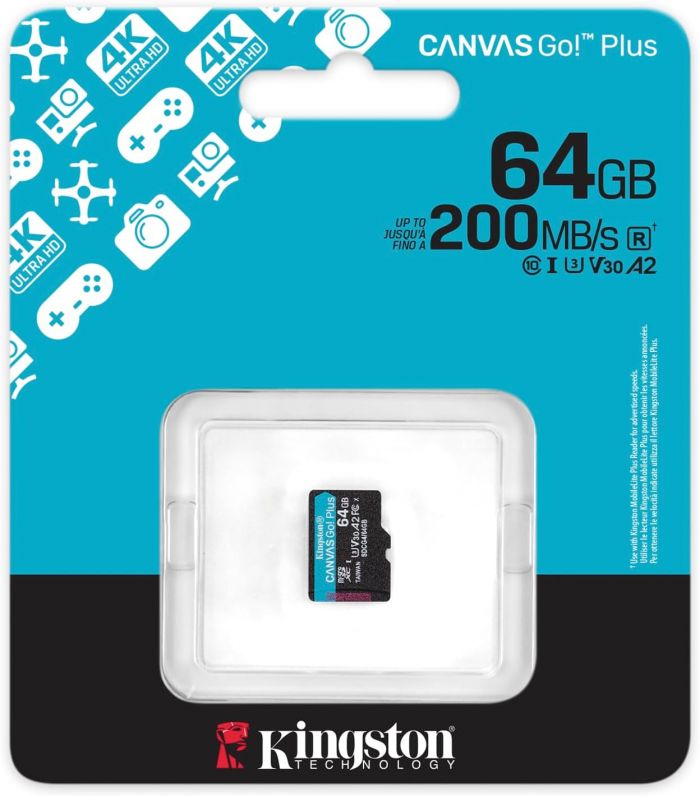 Карта пам'яті Kingston microSD   64GB C10 UHS-I U3 A2 V30 R200MB/s