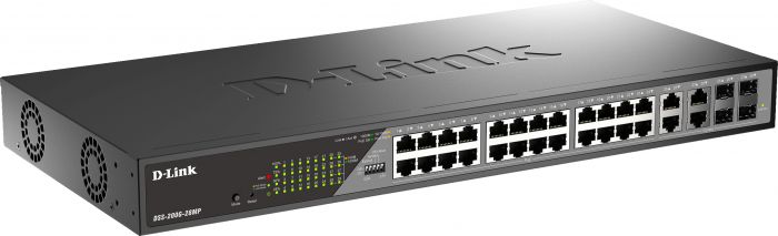 Комутатор D-Link DSS-200G-28MPP 24xGE PoE, 4xSFP/GE, 518Вт, Некерований