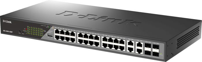 Комутатор D-Link DSS-200G-28MPP 24xGE PoE, 4xSFP/GE, 518Вт, Некерований