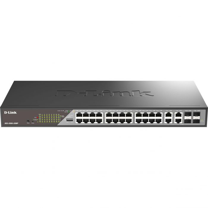 Комутатор D-Link DSS-200G-28MPP 24xGE PoE, 4xSFP/GE, 518Вт, Некерований