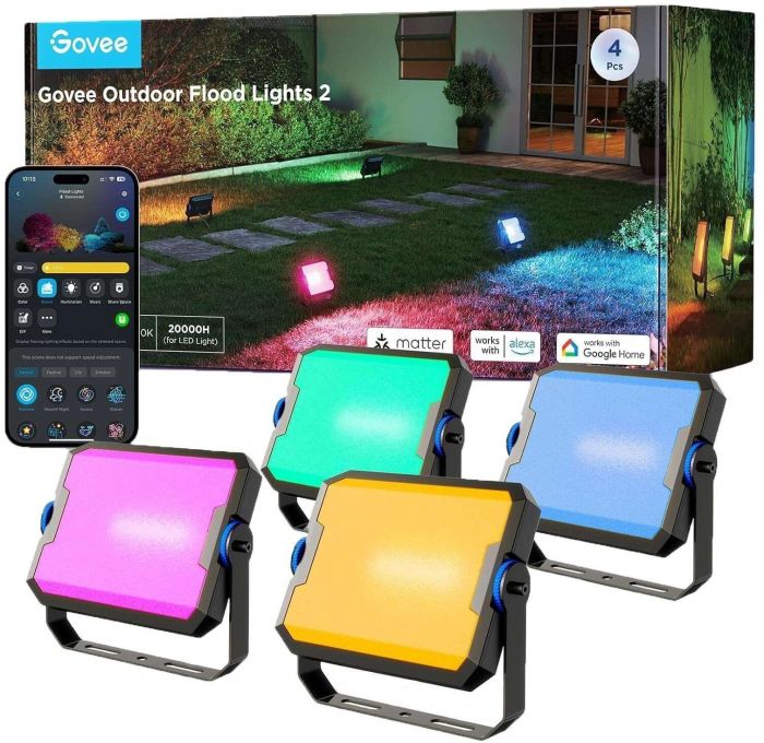 Набір настінних світильників Govee H8057 Outdoor FLood Lights, 4шт, RGBICWW, WI-FI/Bluetooth, чорний