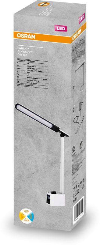 Лампа настільна Panan Clock 8Вт 3000К 4000К 6500К 2USB з димером білий