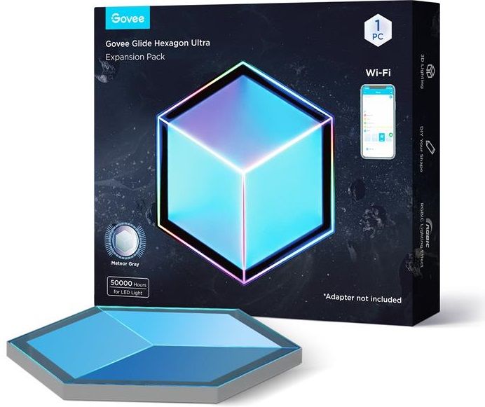 Настінний світильник Govee H106A Glide Hexagon Light Panels Ultra expansion pack, 1шт, RGBIC, WI-FI/Bluetooth, фіолетовий