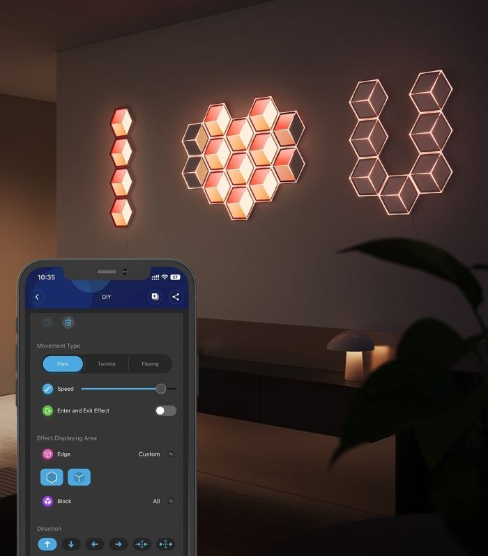 Настінний світильник Govee H106A Glide Hexagon Light Panels Ultra expansion pack, 1шт, RGBIC, WI-FI/Bluetooth, фіолетовий