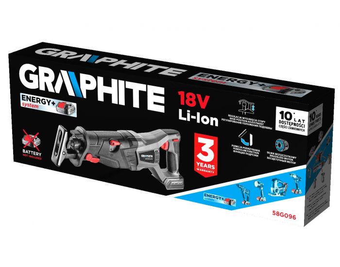 Пила шабельна акумуляторна GRAPHITE Energy+ 18В безщітковий пропил 120мм хід 28мм 2.64кг без АКБ та ЗП