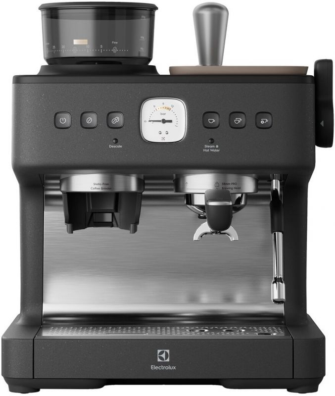 Кавоварка Electrolux ріжкова, 3л, зерно+мелена, ручний капуч, кавомолка, підігрів чашок, подача гар. води, чорний