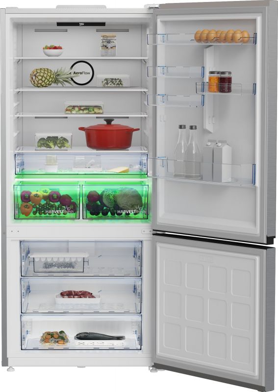 Холодильник Beko з нижн. мороз., 193x83x76, xолод.відд.-400л, мороз.відд.-170л, 2дв., А+, NF, HarvestFresh, інвертор, нерж