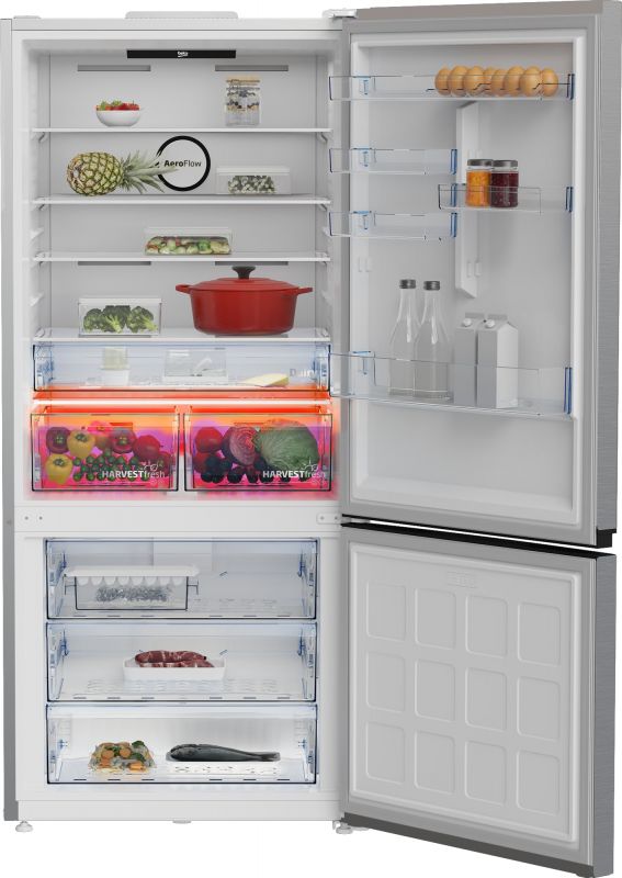 Холодильник Beko з нижн. мороз., 193x83x76, xолод.відд.-400л, мороз.відд.-170л, 2дв., А+, NF, HarvestFresh, інвертор, нерж