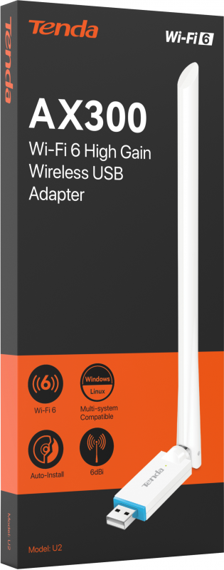 Адаптер WiFi TENDA U2 AX300, 1x6dBi, USB