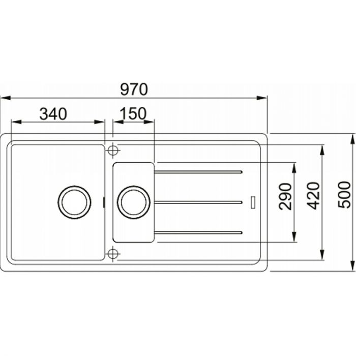 Мийка кухонна Franke Basis фраграніт, прямокут., з крилом, 970х500х200мм, чаша - 2, врізна, онікс